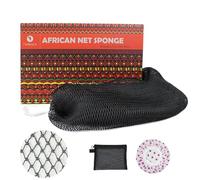NEBOCA Esponja de red africana auténtica exfoliante africana con asas, esponja de sapo real, paño de baño para ducha (negro)