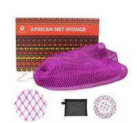 NEBOCA Esponja de red africana auténtica exfoliante africana con asas, esponja de sapo real, paño de baño para ducha (morado)