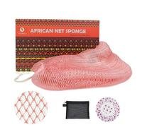 NEBOCA Esponja de red africana auténtica exfoliante africana con asas, esponja de sapo real, paño de baño para ducha (rosa)