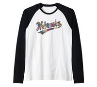 Nebraska Patchwork Script Cute Feminine State Womens Girls Camiseta Manga Raglan