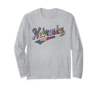 Nebraska Patchwork Script Cute Feminine State Womens Girls Manga Larga