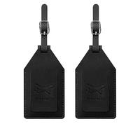 NebulaGlam 2 Piezas Etiquetas de Equipaje, Etiquetas para Maletas de Viaje, PU Etiquetas de Equipaje de Viaje, Identificador Maletas Viaje, Con Funda Protectora AirTagCuero de PU (Negro + Negro)