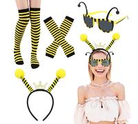NebulaGlam 4 Piezas Abeja Costume Accesorios, Disfraz Abeja Accesorios, Diadema de Abeja, Gafas, Mangas Largas y Calcetines, Disfraz Abeja Mujer para Carnaval y Fiestas Temáticas