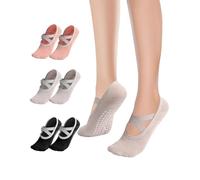 NebulaGlam Chaussettes Yoga Femme, 3 Paires Yoga Chaussettes Antidérapantes, Chaussettes Pilates Yoga Pour Arts Martiaux Barre Ballet Fitness Yoga, Taille Unique (noir + gris + rose)