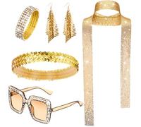 NebulaGlam Conjunto de Disfraz de Discoteca, 1970s Set de Accesorios Disfra Disfraz, 70 Mujer Lentejuelas Accesorios para Mujer 70s 80s Discoteca Fiesta Temática Navidad Carnaval (Oro)