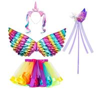NebulaGlam Disfraz Unicornio Niña, Unicornio Falda de Tutú, Conjunto de Cosplay de Unicornio, Diadema, Color Alas, Tutú, Varita de Hada Unicornio, para Halloween Carnaval Pascua Fiesta Cosplay