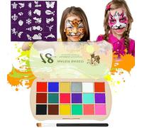 NebulaGlam Kit de Pintura Facial, 18 Colores Pintura Corporal y Facial, Pinturas Cara para Niños y Adultos con Pinceles y 40 Plantillas, para Niños Halloween Carnaval Fiestas Cosplay Semana Santa