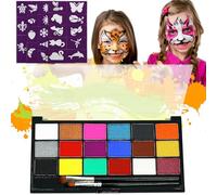 NebulaGlam Kit de Pintura Facial, 18 Colores Pintura Corporal y Facial, Pinturas Cara para Niños y Adultos con 2 Pinceles y 40 Plantillas, para Niños Halloween Carnaval Fiestas Cosplay Semana Santa