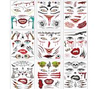 NebulaGlam Tatuajes Temporales de Halloween, 9 Hojas Horror Tatuaje Temporal, Cicatrices Pegatinas para el Partido de Halloween Prop y Cosplay (B)