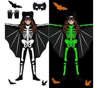 NebulaGlam Trajes de Murciélago Luminosos, Disfraz de Esqueleto para Niños, Trajes de Murciélago para Niños Disfraces de Halloween de Carnaval (120cm)