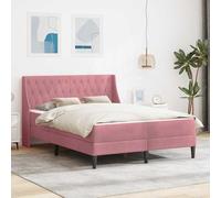 Nebuln Estructura de cama con colchón rosa de 140 x 200 cm de terciopelo con somier de láminas para dormitorio y habitación de invitados, cama individual duradera con colchón cómodo y fácil montaje