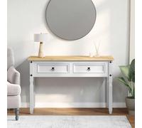 Nebuln Mesa auxiliar Corona blanca de pino macizo, 115 x 46 x 73 cm, con 2 cajones, mesita de noche estable para salón, dormitorio, pasillo, estante para lámpara, libro, bebida, decoración