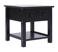 Nebuln Mesa auxiliar negra de madera paulownia con 2 cajones y estante, 40 x 40 x 40 cm, para salón, dormitorio, pasillo, como mesita de noche o estante para lámpara, libro, bebida, decoración