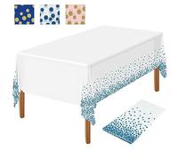 NEBURORA 1 Paquete de Mantel de Fiesta Blanco y Azul Mantel de plástico 137x274 cm Confeti de Lunares Dorados Desechables Mantel de Fiesta Rectangular para Picnic, Baby Shower,Halloween, cumpleaños