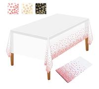 NEBURORA 1 Paquete de Mantel de plástico Blanco y Dorado Rosa para Fiesta, 137 x 274 cm, con Confeti de Lunares Dorados, desechable, Rectangular, para Picnic, Baby Shower, Halloween, cumpleaños