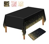 NEBURORA 1 Paquete de Mantel de plástico Negro y Dorado para Fiestas, 137 x 274 cm, con Confeti de Puntos Dorados, desechable, Rectangular, para Picnic, Baby Shower, Halloween, cumpleaños