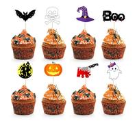 NEBURORA - 64 Piezas Halloween Cupcake Topper, palillos de calabaza, murciélago, fantasma, Boo, para decorar tartas y fiestas de Halloween
