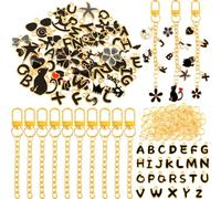 NEBURORA Kit de amuletos para bolsos, kit para hacer llaveros con brillo labial, 56 amuletos, 10 clips para llavero con ganchos y 100 anillas de salto(Negro)