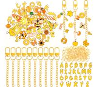 NEBURORA Kit de amuletos para bolsos, kit para hacer llaveros con brillo labial, 56 amuletos, 10 clips para llavero con ganchos y 100 anillas de salto(Amarillo)