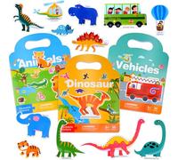 NEBURORA Libro de pegatinas reutilizables en 3D para niños, 264 pegatinas de dinosaurios de animales, viaje y juguete educativo de aprendizaje sensorial