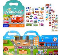 NEBURORA Libro de pegatinas reutilizables para niños, 88 pegatinas impermeables para vehículos y juguete educativo de aprendizaje sensorial, pegatinas de escenas y libro de actividades