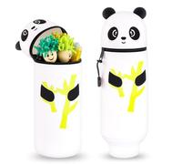 Necdeol Kawaii - Estuche 2 en 1 de silicona suave | Estuche con cremallera, estuche para lápices, diseño de panda, para escuela, hogar, oficina, suministros
