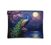 Neceser artístico de pavo real, bolsa de maquillaje con diseño floral para mujer, organizador portátil de lona con cremallera, bolsa de aseo de viaje de primavera, Azul, 7x9 Inch, Pavo real