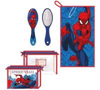 Neceser Aseo Viaje Accesorios Spiderman con Peine, Toalla y Bolsa de Spiderman - Neceser Aseo Spiderman para Viaje o Escuela