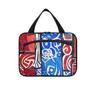 Neceser colgante bohemio rojo azul con textura irregular para hombres que viajan con gancho, bolsas plegables de diseño con cremallera para artículos esenciales de viaje para mujer, bolso de viaje