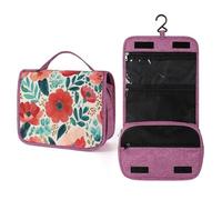 Neceser colgante de acuarela con diseño de amapolas, bolsa de viaje con flores rojas, organizador de maquillaje para mujeres y hombres, portabilidad, múltiples compartimentos