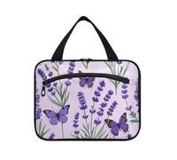 Neceser colgante de mariposa de lavanda púrpura con gancho, kit multifuncional de diseñador para accesorios imprescindibles, bolsas de cruceros para maquillaje, Mariposa lavanda morada, L, Informal