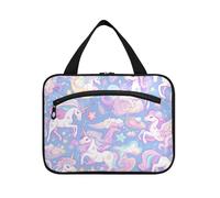 Neceser colgante de unicornios arcoíris púrpura para hombres que viajan con gancho, bolsa de maquillaje plegable para coche para mujeres, viajes, cruceros, bolsa para guardar maquillaje, L