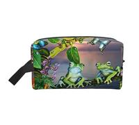 Neceser colgante de viaje con diseño de mariposas de verano con diseño de mariposas y lagos con texto en inglés "Many Frogs Sing On The Branches", organizador versátil para mujeres y hombres