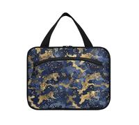 Neceser colgante de viaje con diseño de patrón azul dorado con gancho, bolsas de maquillaje multifuncionales para mamá, gimnasio, bolso de viaje para mujer, Patrón azul dorado, M, Informal