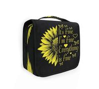 Neceser colgante de viaje It's Fine I'm Fine Everything para mujeres, hombres y niñas, diseño de girasoles de primavera, impermeable, organizador de cosméticos para artículos esenciales de viaje,