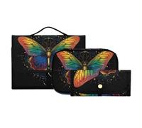 Neceser colgante de viaje, neceser de maquillaje, 3 piezas, diseño de mariposa, mandala, neón, portátil, organizador de cosméticos, transparente