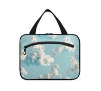 Neceser colgante grande con diseño de unicornios en 3D para mujer, con gancho, kit de accesorios de diseñador para mujer, estuche de viaje para maquillaje, Unicornios 3D Cloud White, M, Informal