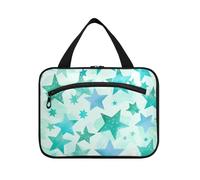 Neceser colgante para hombre con diseño de estrellas verde menta y azul, con gancho, accesorios de diseñador, bolsa de maquillaje para viaje, bolsa de maquillaje para mujer, talla L