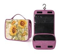 Neceser colgante vintage con flores amarillas, girasoles, bolsa de viaje, organizador de maquillaje para mujeres y hombres, portabilidad, múltiples compartimentos