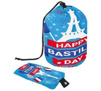 Neceser con cordón, azul Happy Bastille Day, 14 de julio, con forma de barril, bolsa organizadora de maquillaje de viaje + bolsa pequeña, multicolor, 9.9x6.9in/25.2x17.6cm;6x3.5in/15.2x8.8cm, Neceser