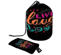 Neceser con cordón, bolsa de aseo con forma de barril Live Laugh Love, bolsa organizadora de maquillaje de viaje + bolsa pequeña, multicolor, 9.9x6.9in/25.2x17.6cm;6x3.5in/15.2x8.8cm, Neceser
