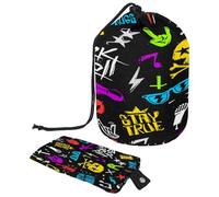 Neceser con cordón, bolsa organizadora de maquillaje de viaje + bolsa pequeña con forma de barril de calavera de música Rock 'N' Roll, multicolor, 9.9x6.9in/25.2x17.6cm;6x3.5in/15.2x8.8cm, Neceser