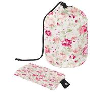 Neceser con cordón, bolsa organizadora de maquillaje de viaje + bolsa pequeña con forma de barril, diseño de rosas rosas, multicolor, 9.9x6.9in/25.2x17.6cm;6x3.5in/15.2x8.8cm, Neceser