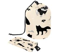 Neceser con cordón, bolsa organizadora de maquillaje de viaje con diseño de perro carlino y hueso con forma de barril de hueso + bolsa pequeña, multicolor, 9.9x6.9in/25.2x17.6cm;6x3.5in/15.2x8.8cm,