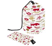 Neceser con cordón, bolsa organizadora de maquillaje de viaje con forma de barril de abanico de toro de traducción china + bolsa pequeña, multicolor, 9.9x6.9in/25.2x17.6cm;6x3.5in/15.2x8.8cm, Neceser