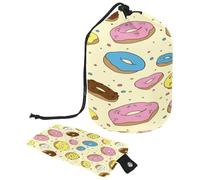 Neceser con cordón, bolsa organizadora de maquillaje de viaje con forma de barril de choclate, color amarillo y rosa, multicolor, 9.9x6.9in/25.2x17.6cm;6x3.5in/15.2x8.8cm, Neceser