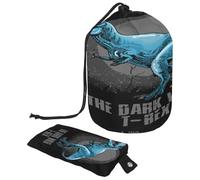 Neceser con cordón, bolsa organizadora de maquillaje de viaje con forma de barril de dinosaurio salvaje oscuro + bolsa pequeña, multicolor, 9.9x6.9in/25.2x17.6cm;6x3.5in/15.2x8.8cm, Neceser