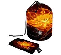 Neceser con cordón, bolsa organizadora de maquillaje de viaje con forma de barril de flores ardiendo fuego + bolsa pequeña, multicolor, 9.9x6.9in/25.2x17.6cm;6x3.5in/15.2x8.8cm, Neceser