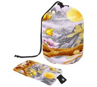 Neceser con cordón, bolsa organizadora de maquillaje de viaje con forma de barril de flores de magnolia china vintage + bolsa pequeña, multicolor, 9.9x6.9in/25.2x17.6cm;6x3.5in/15.2x8.8cm, Neceser