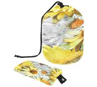 Neceser con cordón, bolsa organizadora de maquillaje de viaje con forma de barril de girasol y manzanilla + bolsa pequeña, multicolor, 9.9x6.9in/25.2x17.6cm;6x3.5in/15.2x8.8cm, Neceser